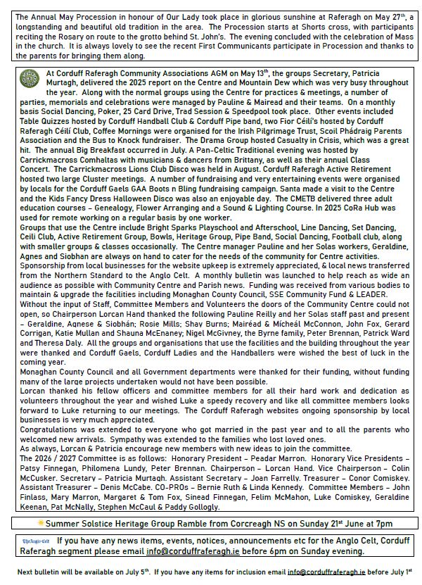 une Corduff Raferagh Community Bulletin PG 2