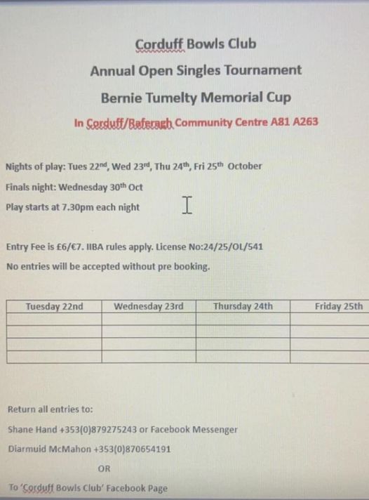 Bowls Tournament 22-25 Oct 2024