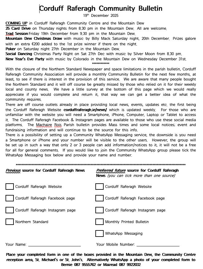 Corduff Raferagh Community Bulletin 19.12.2025 01