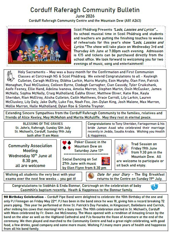une Corduff Raferagh Community Bulletin PG 1